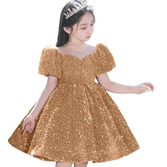 Fsqjgq Baby Girl Clothes Pink Easter Dress for Girls Boho Clothes for Kids Yellow Toddler Kids Girls Cute Sequin Glitter Party Carnival Gown Princess Formal Dress 140