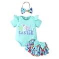 thumbnail image 1 of Fsqjgq Baby Girl Clothes Set Summer Outfits 3pcs Cute Baby Easter Alphabet Egg Printed Romper +Skirt Shorts+Headband Girls Clothing Sets 3M, 1 of 9