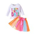 thumbnail image 1 of Fsqjgq Baby Girl Clothes Toddler Girls Birthday Outfits Embroidery Letter T Shirt Tops+Rainbow Tutu Skirt Two Piece Birthday Clothing Sets 18-24 Months, 1 of 9