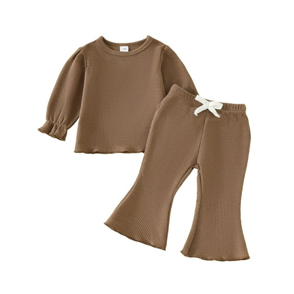 Fsqjgq Baby Girl Clothes Toddler Girls Fall Winter Bell-Bottoms Outfits Long Puff Sleeve Sweatshirt Tops and Flare Pants 2pcs Clothing Sets 0-6 Months