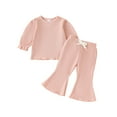 thumbnail image 1 of Fsqjgq Baby Girl Clothes Toddler Girls Fall Winter Bell-Bottoms Outfits Long Puff Sleeve Sweatshirt Tops and Flare Pants 2pcs Clothing Sets 0-6 Months, 1 of 9