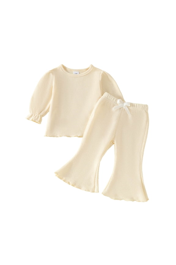 Baby Girl Clothes Toddler Girls Fall Winter Bell-Bottoms Outfits Long Puff Sleeve Sweatshirt Tops and Flare Pants 2pcs Clothing Sets 18-24 Months