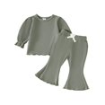thumbnail image 1 of Fsqjgq Baby Girl Clothes Toddler Girls Fall Winter Bell-Bottoms Outfits Long Puff Sleeve Sweatshirt Tops and Flare Pants 2pcs Clothing Sets 6-12 Months, 1 of 9