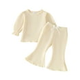 thumbnail image 1 of Fsqjgq Baby Girl Clothes Toddler Girls Fall Winter Bell-Bottoms Outfits Long Puff Sleeve Sweatshirt Tops and Flare Pants 2pcs Clothing Sets 6-12 Months, 1 of 9