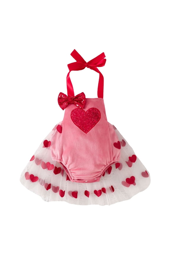 Baby Girl Clothes Toddler Girls Valentine's Day Dress Outfit Sweet Love Sequin Embroidered Velvet Romper Tulle Tutu Skirt Party Outfits 18M