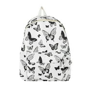 Fsqjgq Backpack for Girls Student Fashion Butterfly Print Backpacks High Capacity School Bag Nylon Zipper Travel Bags Daypack Bookbag Black,One Size