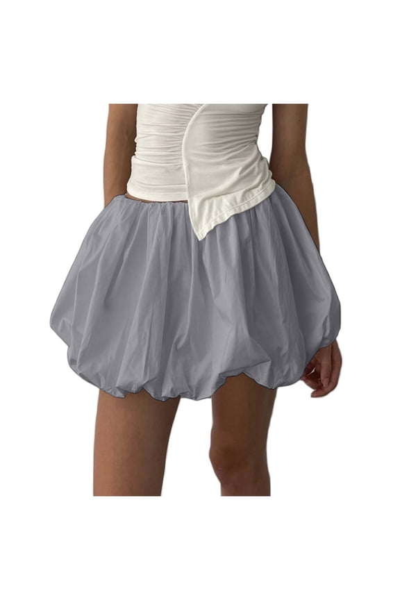Ballet Skirt Gothic Skirts for Women Mini Skirt White Bubble Skirt Y2K Bubble Skirt Solid High Waisted Sweet A Line Flared Pleated Skirt Midi Tulle Petticoat Puffy Ruffle Skater Skirt M