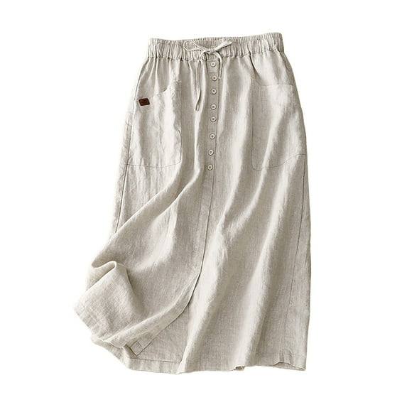 Fsqjgq Ballet Skirt Y2k Skirts for Women Denim Skirt Falda Jeans Skirt Womens Linen Button Down Split Midi Skirt Solid Color Pleated Skirt Casual High Waist A Line Swing Skirt with Pockets XXL