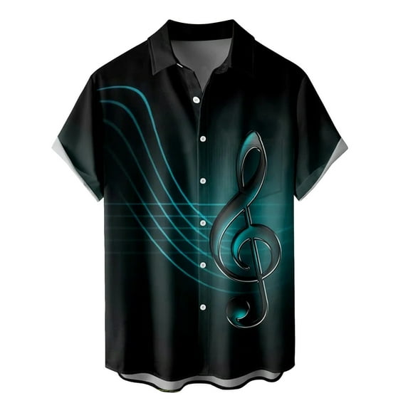 Fsqjgq Beach Shirts for Men Gradient Music Print Hawaiian Shirt Summer Short Sleeve Casual Button down Shirts Green Xl