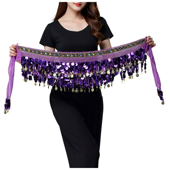 Fsqjgq Belly Dance Scarf Chiffon Skirt Wrap Performance Scarf Skirt with Coins for Yoga Belly Dancing Carnival Mini Skirts