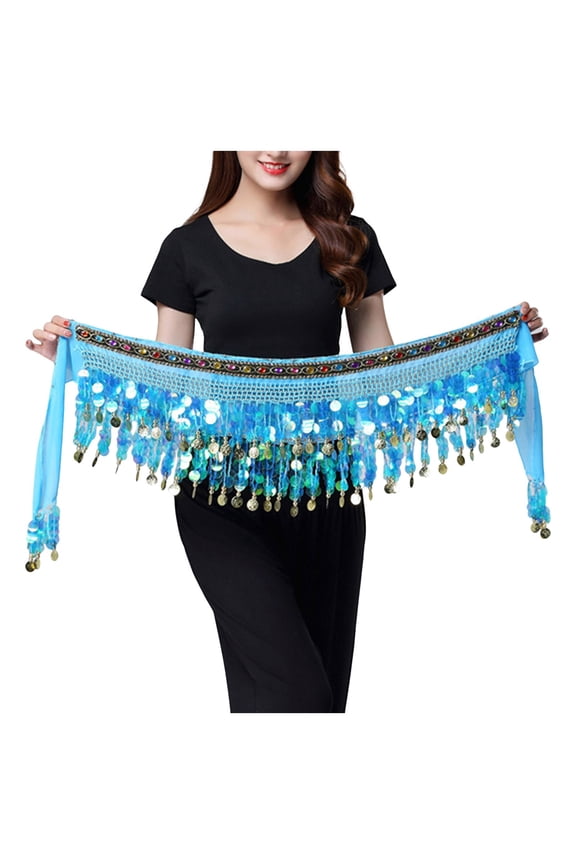 Belly Dance Scarf Chiffon Skirt Wrap Performance Scarf Skirt with Coins for Yoga Belly Dancing Carnival Mini Skirts