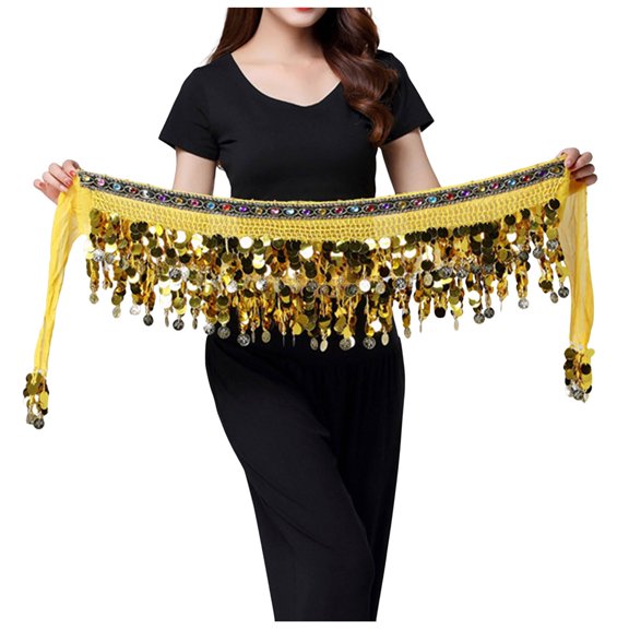 Fsqjgq Belly Dance Scarf Chiffon Skirt Wrap Performance Scarf Skirt with Coins for Yoga Belly Dancing Carnival Mini Skirts