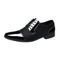 thumbnail image 1 of Fsqjgq Black Mens Dress Shoes Lace up Brown Dress Shoes Mens Leather Business Shoes Classical Style Leather Shoes for Men Slip On PU Leather Low Rubber Sole Block Heel Work Mens Soft Leather Shoes, 1 of 9
