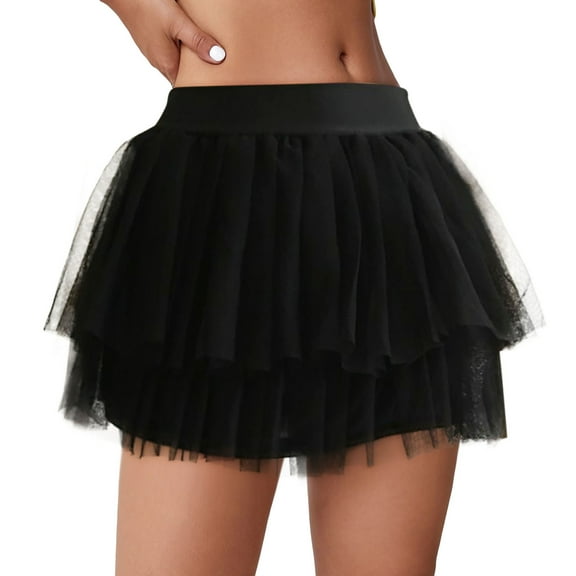 Fsqjgq Black Mini Skirt High Waisted Pleated Tulle Skirts for Women Ladies Cute Puffy Petticoat Performance Big Swing Mesh Tutu Skirts