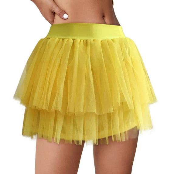 Fsqjgq Black Mini Skirt High Waisted Pleated Tulle Skirts for Women Ladies Cute Puffy Petticoat Performance Big Swing Mesh Tutu Skirts