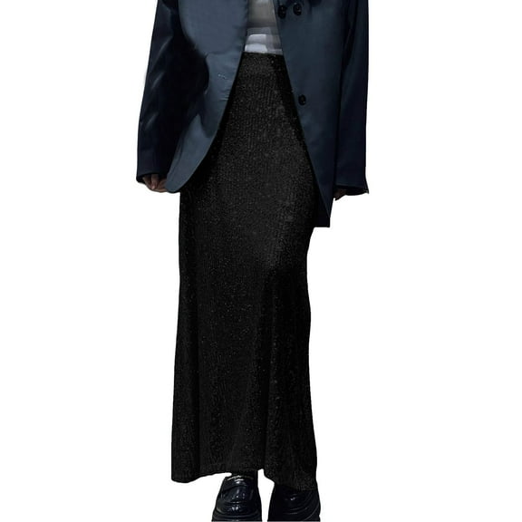 Fsqjgq Black Tutu Skirt for Women Lace Skirt Fall Winter Long Sequins Skirts Party Wear Pleated Skirt Women's Long Skirt Party Sequins Versatile Underskirt Pencil Skirts Black