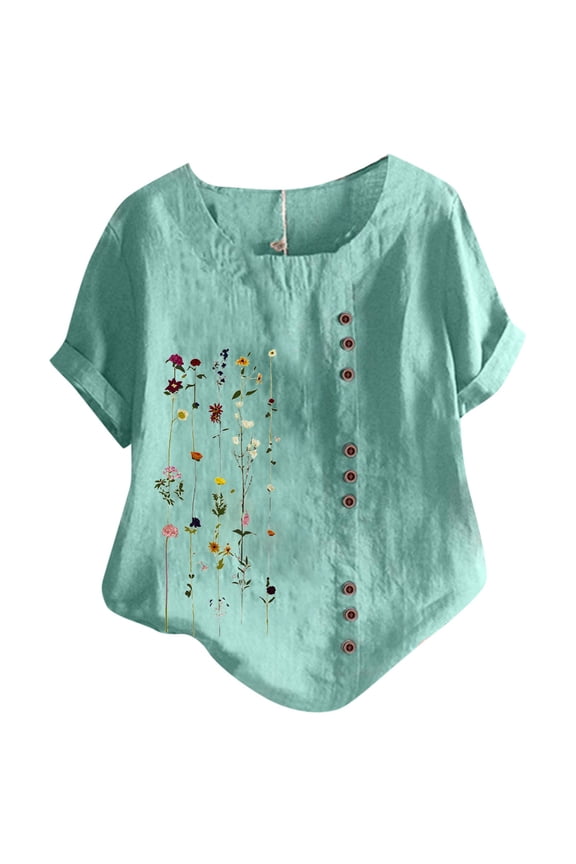 Blouse Womens Tops Casual Blue Button Down Long Sleeve Shirts for Women Black Dress Shirt Oversized Cotton Linen Tops Floral Print Tunic Tops T-Shirt Plus Size Short Sleeve Graphic Button Down