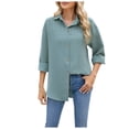 thumbnail image 1 of Fsqjgq Blouse Womens Tops Green Shirt Button Down Long Sleeve Shirts for Women Plus Size Summer Outfits 2024 New Aut Umn and Winter Solid With Lapel Button Long Sleeve Loose Shirt Cute Shirts, 1 of 7