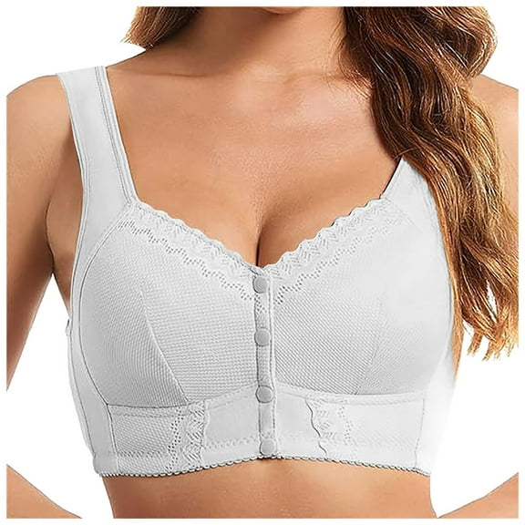 Fsqjgq Bras for Older Women Floral Lace Front Closure Bras Push Up Bra Bralettes No Underwire Plus Size Full Coverage Front Button Bra Underwear Nursing Bras Anti Sagging Everyday Bras White A