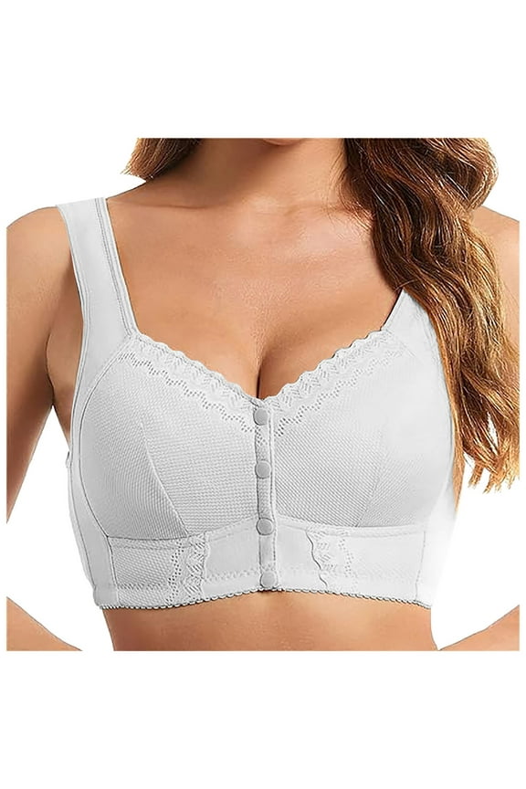 Bras for Older Women Floral Lace Front Closure Bras Push Up Bra Bralettes No Underwire Plus Size Full Coverage Front Button Bra Underwear Nursing Bras Large Size Nursing Bras White F