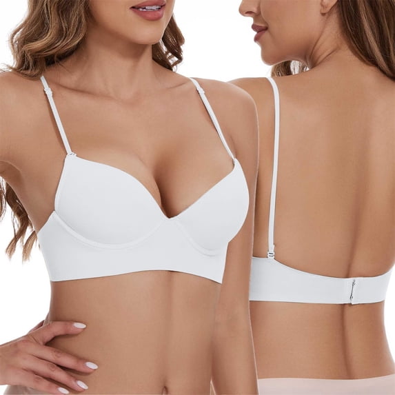 Fsqjgq Bras for Women Underwear Sports Bras High Support Wireless Tops Racer Back Bra Low Back Bra Wire U Shaped Backless Bra Convertible Spaghetti Strap Seamless Sleeping Bralette Wireless Bras