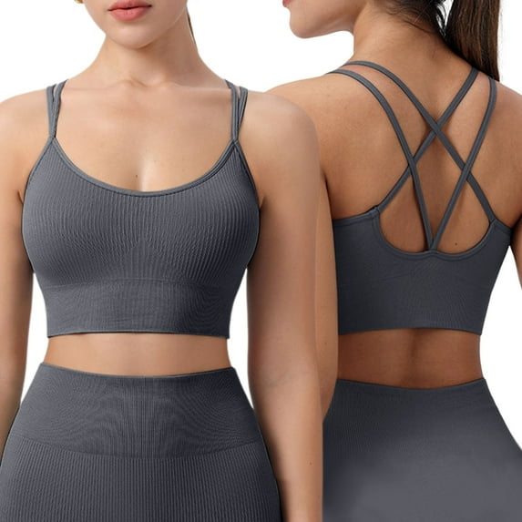 Fsqjgq Bras for Women Underwear Strapless Bra for Big Bust Fitness Brasier Sticky Bra for Large Sexy Large Size Integrated High Strength Shockproof Yoga Running Fitness Sports Bra Yoga Tops