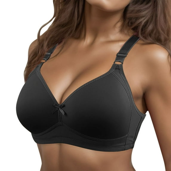 Fsqjgq Bras for Women Plus Size D Cup Thin Style Underwear Adjustable Convertible Push Up Bras Comfort Padded Seamless Wireless Bra Black 46