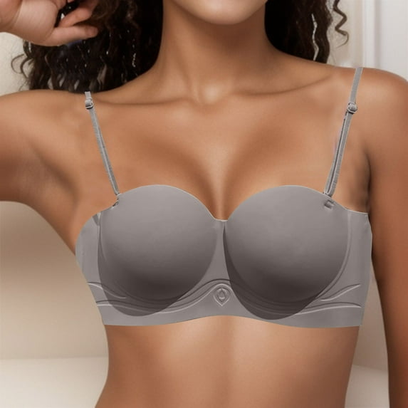 Fsqjgq Bras for Women Plus Size Seamless Padded Half Cup Lightly Lined Wireless Bras Thin Summer Underwear Comfort Smoothing Push Up Bra Khaki B