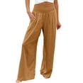 thumbnail image 1 of Fsqjgq Casual Linen Pants for Women Office Lady Business Work High Waisted Wide Leg Trousers with Pockets Plus Size Elastic Waist Pants Brown S, 1 of 5