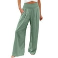 thumbnail image 1 of Fsqjgq Casual Linen Pants for Women Office Lady Business Work High Waisted Wide Leg Trousers with Pockets Plus Size Elastic Waist Pants Green Xl, 1 of 5