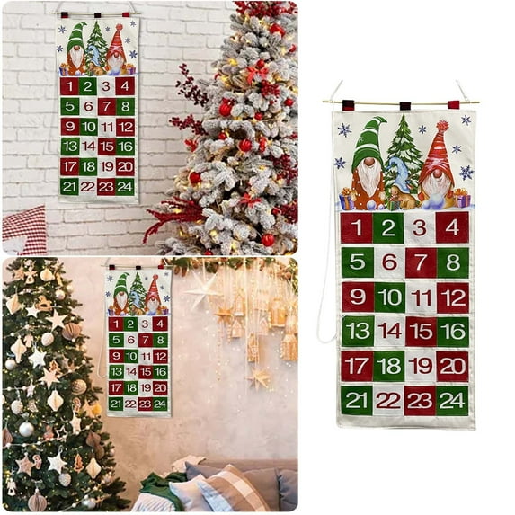 Fsqjgq Christmas Advent Calendar 2024 Reusable Cloth 24 Days Hanging Countdown to Christmas Calendar for Kids Xmas Gift Home Decor