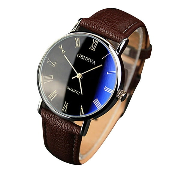 Fsqjgq Classic Dress Watches for Men Colorful Blue Dial Leather Strap Quartz Wrist Watch A