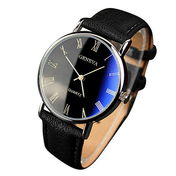 Fsqjgq Classic Dress Watches for Men Colorful Blue Dial Leather Strap Quartz Wrist Watch B
