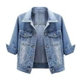thumbnail image 1 of Fsqjgq Cropped Denim Jackets for Women Fashion Short Jean Shacket Jacket Lightweight Fitted Stretchy Button Lapel Denim Jacket with Pockets Fall Coats, 1 of 6