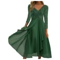 thumbnail image 1 of Fsqjgq Elegant Chiffon Lace Formal Dresses for Women V Neck Long Sleeved Patchwork Prom Long Dress Flowy Swing Wedding Guest Dresses Green XXL, 1 of 5