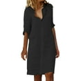 thumbnail image 1 of Fsqjgq Elegant Cotton Linen Shirt Dresses for Women 2024 Spring Summer Fashion Solid Long Sleeve Lapel Mini Shift Dress Daily Casual Work Dress XXL, 1 of 5