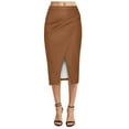 thumbnail image 1 of Fsqjgq Leather Skirts for Women Elegant Fall Winter Leather Skirt High Waisted Front Slit Zip Back Ruched Bodycon Fall Club Long Skirts Brown M, 1 of 5