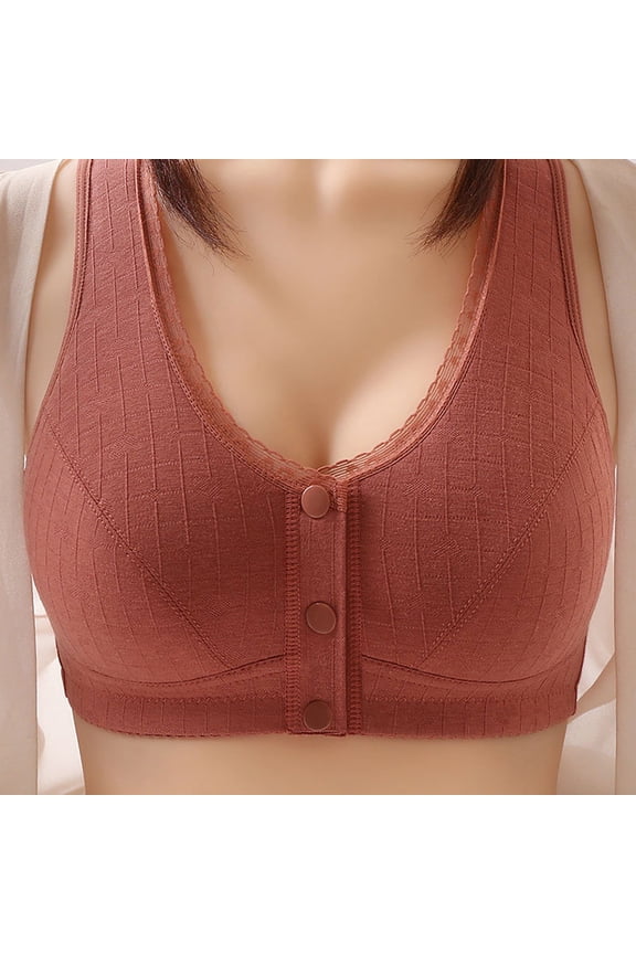 Front Closure Bras for Women Plus Size Comfortable Middle And Old Age Thin Underwear T-Shirt Bras Seamless Unlined Padded Wireless Bras Brown 44