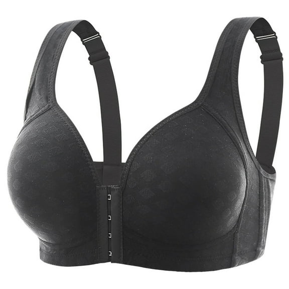 Fsqjgq Front Closure Bras for Women Plus Size No Underwire Gathered Push Up Sports Bras Adjustable Straps Padded Lightly Lined Wireless Bras Black 44