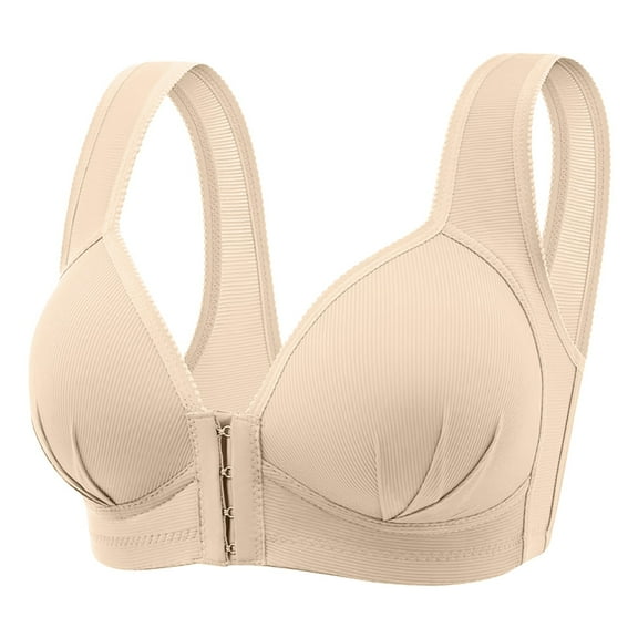 Fsqjgq Front Closure Wireless Bras for Women Large Size Underwear Thin Lightweight Gathered Push Up Bra Full Coverage Sports Bra Comfort Sleep Bralettes 46