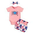 thumbnail image 1 of Fsqjgq Girls Clothes Size 5 Trendy Girls Clothes Outfits Toddler Boys Girls Independence Day Heart Pattern ​Printing Romper Bodysuit Shorts Headbands Outfits Baby Girl Outfit Set Kids Sets Size 6M, 1 of 7