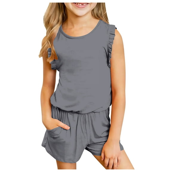 Fsqjgq Girls Fall Dresses Fashion Girls Clothes Outfits Outfits for Teen Kids Girls Child Sleeveless Solid T Shirt Girls Tops Ruffles Vest Shorts Set Clothing Sets Baby Girl Outfits Size 100