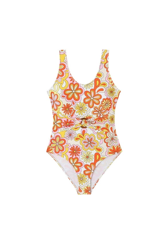 Girls One Piece Swimsuit Skintight Bodysuit Teen Girls Floral Print Ruched Monokinis Kids Cute Bathing Suit Beachwear 12-16 Years