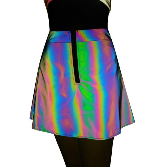Fsqjgq Glow Rainbow Leather Mini Skirts for Women Hop Print Zipper Up Miniskirt Evening Dance Party Skirt High Waisted Tennis Skirt Womens Skirts M