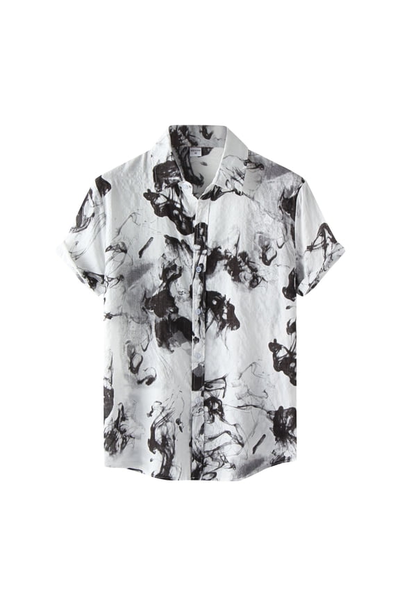 Hawaiian Shirt for Men Black White Print Casual Shirt Summer Short Sleeve Button down Shirts Black Xl