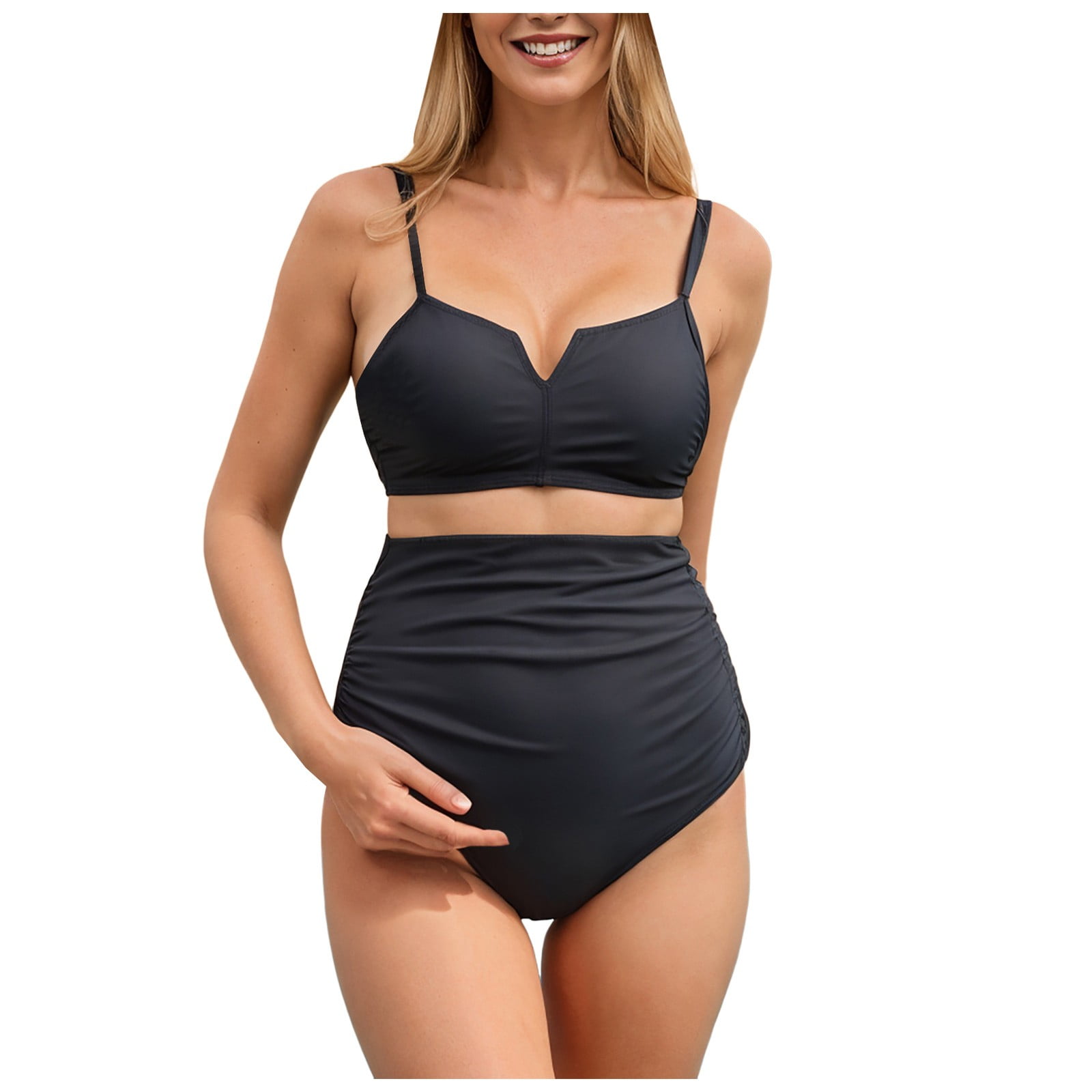 Maternity One-Piece Swimsuit - Ruffle Sleeves, Cutout Design, Tie-Knot Front (Pregnancy Swimwear)