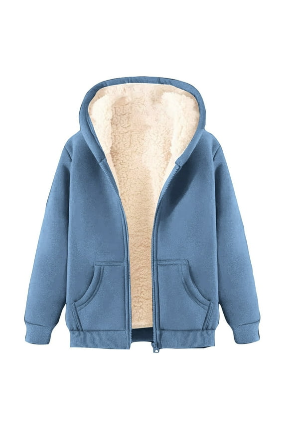 Hooded Jackets for Women Padded Plush Warm Winter Coats Drawstring Hoodie Sweatshirt Casual Fuzzy Fleece Zip Up Jackets Outerwear with Pockets