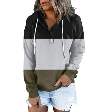 Fsqjgq Hoodies for Women Sweatshirt Womens Tops Preppy Hoodie Button Drawstring Pocket Casual Long Sleeved Stitching Print Hoodie Sweatshirt Oversized Camo Hoodie Trendy Sweaters Jackets Y2K Jackets