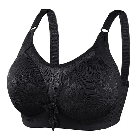 Fsqjgq Jacquard Cotton Lace Bra for Women Plus Size Full Cup Brassiere Push up Padded Gathered Bras Breathable Underwear Lingerie Black 42C