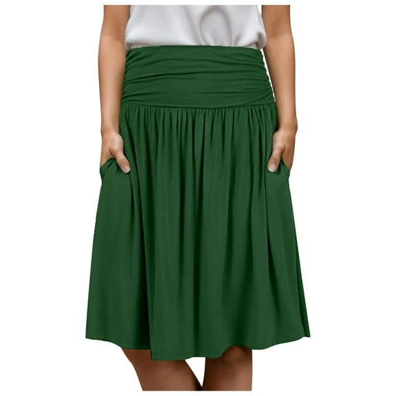 Fsqjgq Jean Skirts for Women Denim Green Maxi Skirt Set ELegant Maxi Skirts Simlu Skirts For Regular And Plus Size Skirt With Pockets Below The Knee Length Ruched Flowy Midi Skirt 3XL